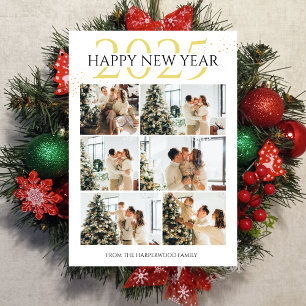 Elegant Modern Happy New Year Photo Collage Holiday Card