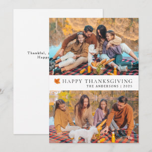 Elegant Modern Happy Thanksgiving Autumn 2 Photo Holiday Card