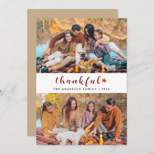 Elegant Modern Happy Thanksgiving Autumn 2 Photo Holiday Card