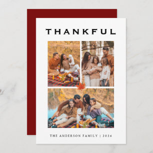 Elegant Modern Happy Thanksgiving Autumn 3 Photo Holiday Card