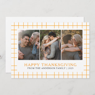 Elegant Modern Happy Thanksgiving Autumn 3 Photo Holiday Card