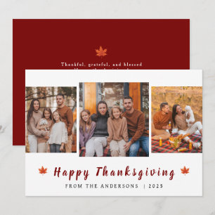 Elegant Modern Happy Thanksgiving Autumn 3 Photo Holiday Card