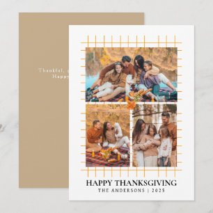 Elegant Modern Happy Thanksgiving Autumn 3 Photo Holiday Card