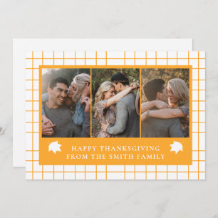 Elegant Modern Happy Thanksgiving Autumn 3 Photo Holiday Card