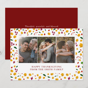 Elegant Modern Happy Thanksgiving Autumn 3 Photo Holiday Card