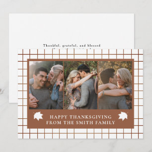 Elegant Modern Happy Thanksgiving Autumn 3 Photo Holiday Card
