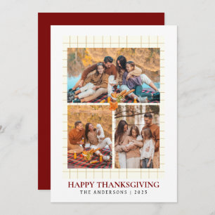 Elegant Modern Happy Thanksgiving Autumn 3 Photo Holiday Card