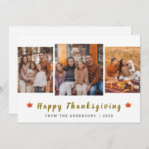 Elegant Modern Happy Thanksgiving Autumn 3 Photo Holiday Card