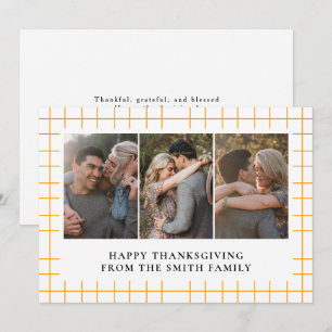 Elegant Modern Happy Thanksgiving Autumn 3 Photo Holiday Card