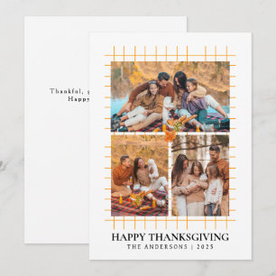 Elegant Modern Happy Thanksgiving Autumn 3 Photo Holiday Card