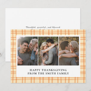 Elegant Modern Happy Thanksgiving Autumn 3 Photo Holiday Card