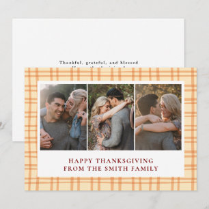 Elegant Modern Happy Thanksgiving Autumn 3 Photo Holiday Card