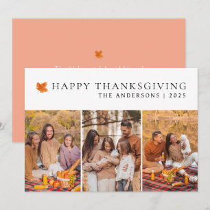Elegant Modern Happy Thanksgiving Autumn 3 Photo Holiday Card