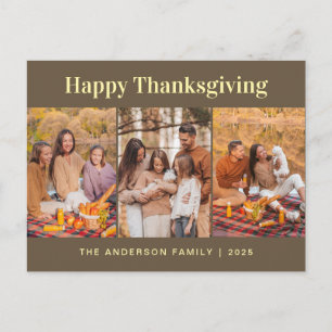 Elegant Modern Happy Thanksgiving Autumn 3 Photo Holiday Postcard