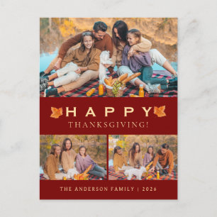Elegant Modern Happy Thanksgiving Autumn 3 Photo Holiday Postcard