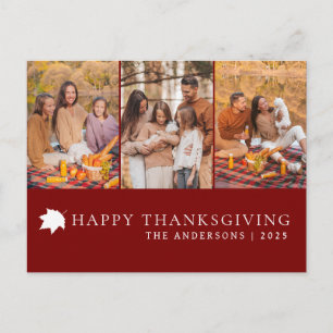 Elegant Modern Happy Thanksgiving Autumn 3 Photo Holiday Postcard