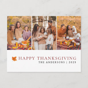 Elegant Modern Happy Thanksgiving Autumn 3 Photo Holiday Postcard