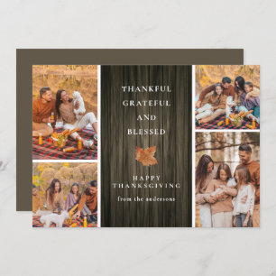 Elegant Modern Happy Thanksgiving Autumn 4 Photo Holiday Card