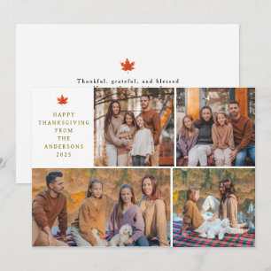 Elegant Modern Happy Thanksgiving Autumn 4 Photo Holiday Card