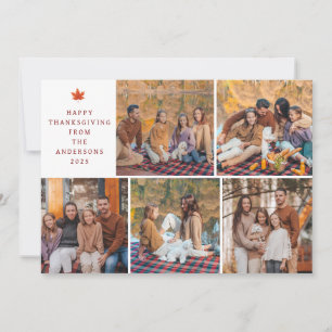 Elegant Modern Happy Thanksgiving Autumn 5 Photo Holiday Card