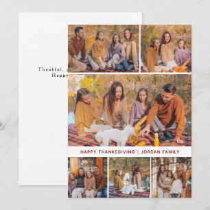 Elegant Modern Happy Thanksgiving Autumn 6 Photo Holiday Card