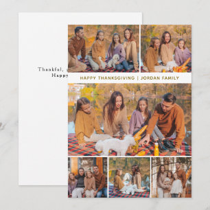 Elegant Modern Happy Thanksgiving Autumn 6 Photo Holiday Card