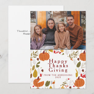 Elegant Modern Happy Thanksgiving Autumn Photo Holiday Card
