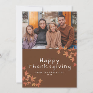 Elegant Modern Happy Thanksgiving Autumn Photo Holiday Card