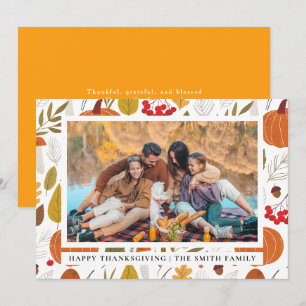 Elegant Modern Happy Thanksgiving Autumn Photo Holiday Card