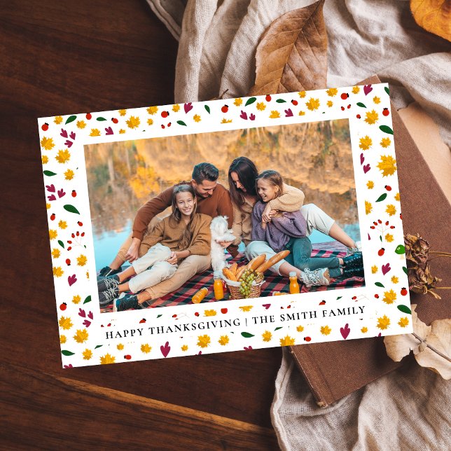 Elegant Modern Happy Thanksgiving Autumn Photo Holiday Card (Creator Uploaded)