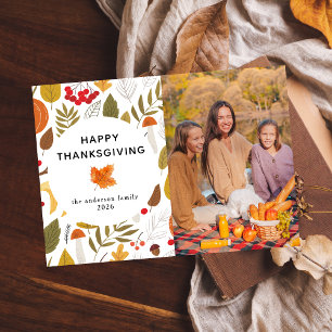 Elegant Modern Happy Thanksgiving Autumn Photo Holiday Card