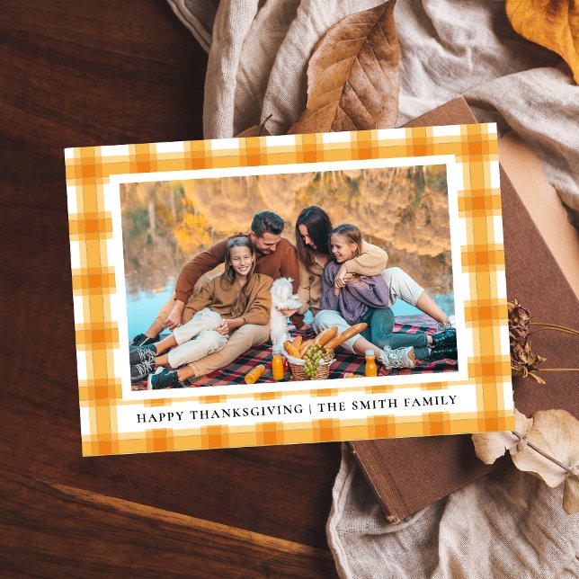 Elegant Modern Happy Thanksgiving Autumn Photo Holiday Card (Creator Uploaded)