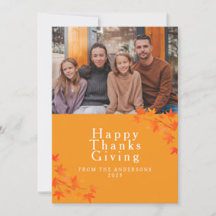 Elegant Modern Happy Thanksgiving Autumn Photo Holiday Card