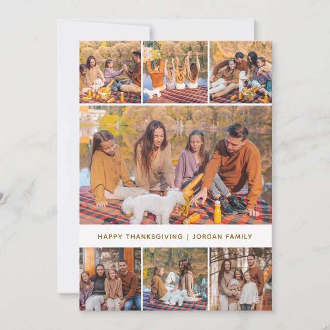 Elegant Modern Happy Thanksgiving Autumn Photo Holiday Card (Front)