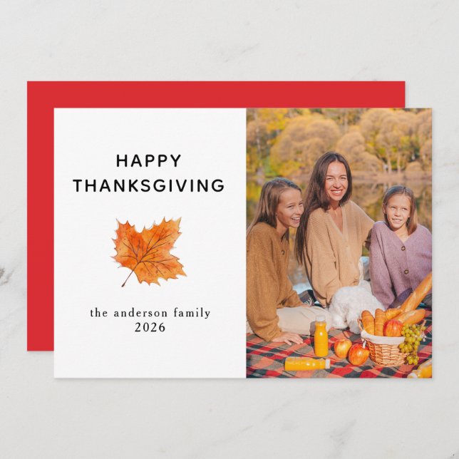 Elegant Modern Happy Thanksgiving Autumn Photo Holiday Card (Front/Back)