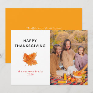 Elegant Modern Happy Thanksgiving Autumn Photo Holiday Card