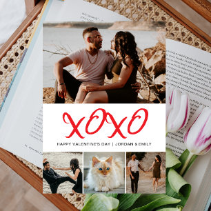 Elegant Modern Happy Valentine's Day 4 Photo Holiday Card