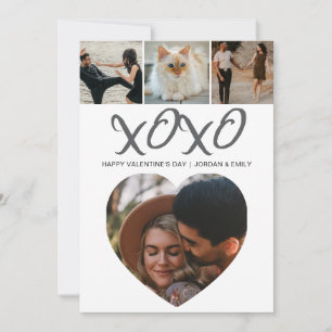 Elegant Modern Happy Valentine's Day 4 Photo Holiday Card