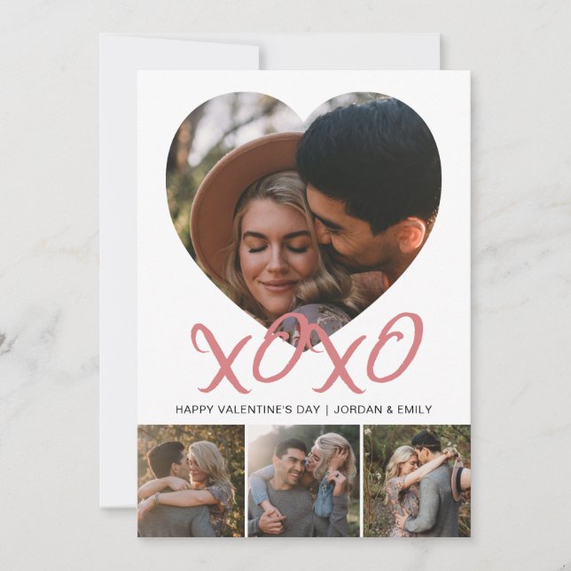 Elegant Modern Happy Valentine's Day 4 Photo Holiday Card (Front)