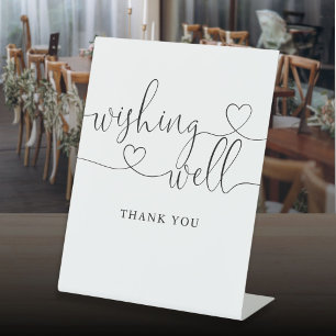 Elegant Modern Heart Script Wishing Well Pedestal Sign