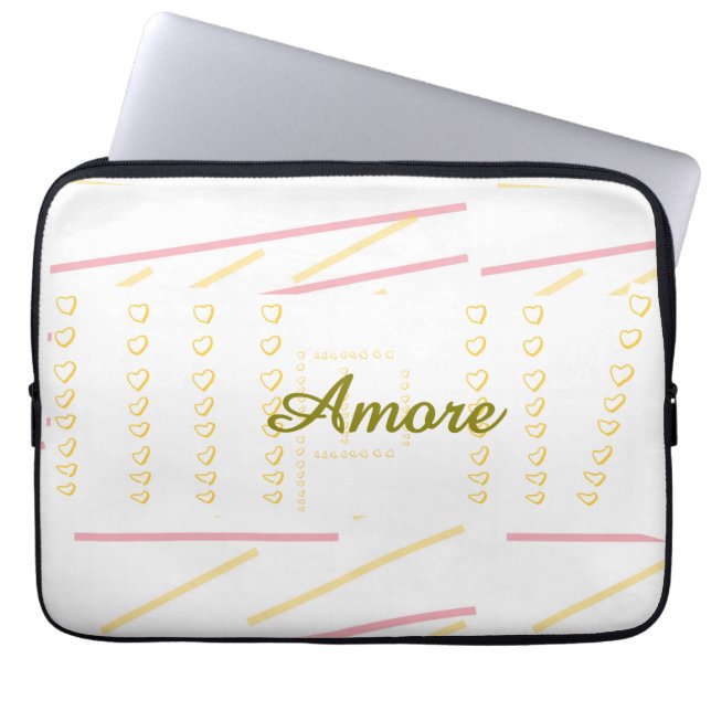 Elegant Modern Heart Scroll Stripes Laptop Sleeve (Front)