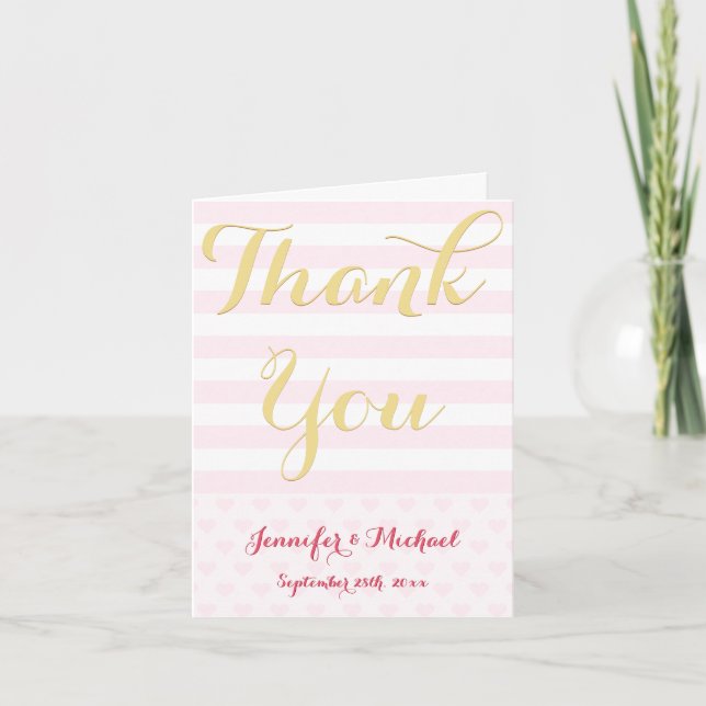 Elegant Modern Hearts Wedding Thank You Note Card (Front)