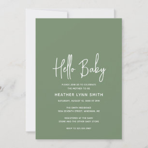 Elegant Modern Hello Baby Sage Green Baby Shower Invitation