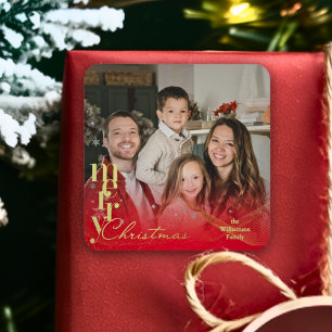 Elegant Modern Holiday Family Christmas Photo Gift Square Sticker