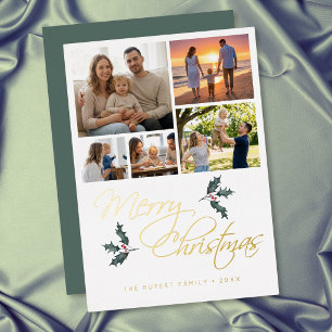 Elegant Modern Holly Photo Collage Christmas