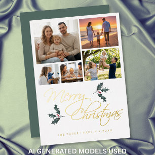 Elegant Modern Holly Photo Collage Christmas