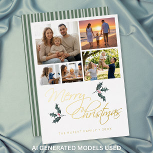 Elegant Modern Holly Photo Collage Christmas