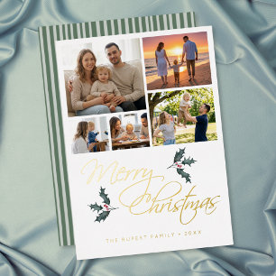 Elegant Modern Holly Photo Collage Christmas