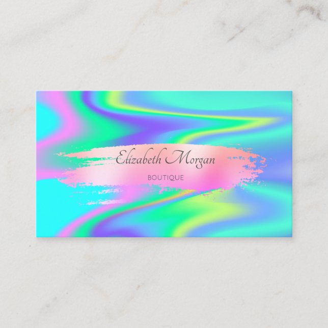 Elegant Modern Holographic Brush Stroke Business Card (Front)