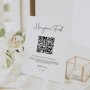 Elegant & Modern Honeymoon fund QR code Pedestal Sign